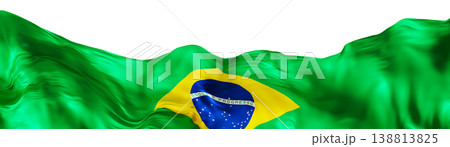 The Brazil flag appears in 3D, having a green backdrop with yellow and blue features, set against a clear background. This design highlights national colors and symbols 138813825