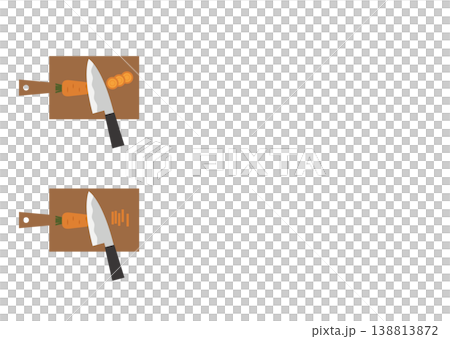 Illustrations of different ways to cut carrots (sliced, julienned, cooking process, recipe, white background) 138813872