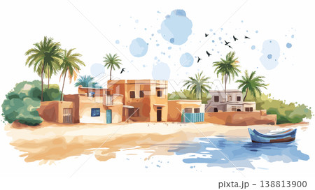 Dakar. Dakar hand drawn watercolor illustration on white background Dakar. Dakar hand drawn watercolor illustration on white background 138813900