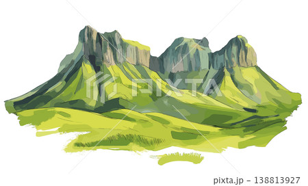 Drakensberg Mountains. Drakensberg Mountains hand drawn watercolor illustration on white background 138813927