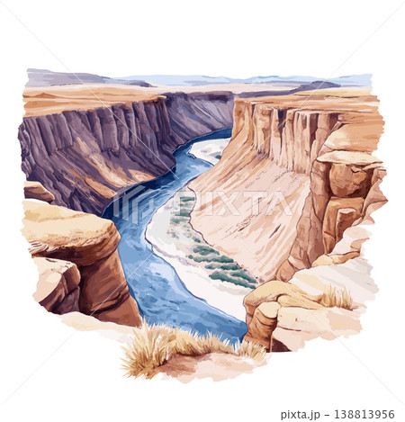 Fish River Canyon. Fish River Canyon hand drawn watercolor illustration on white background 138813956