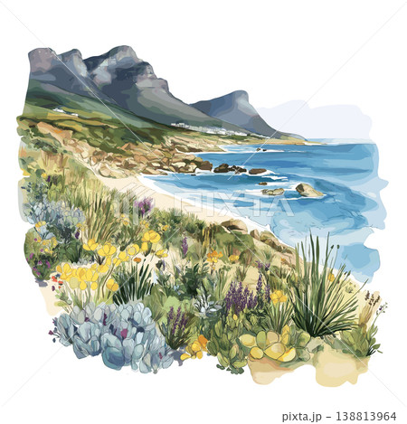 Garden Route. Garden Route hand drawn watercolor illustration on white background 138813964