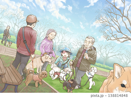 公園で散歩している犬たちと飼い主の集会 138814848