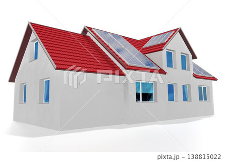 House with solar panels installed on a roof. 3D rendering House with solar panels installed on a roof. 3D rendering 138815022