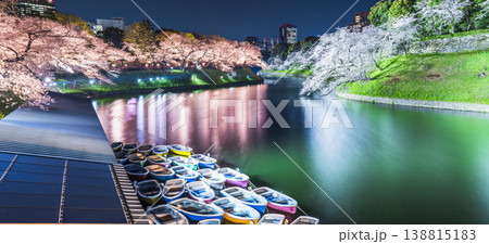 春の東京・千鳥ヶ淵 ライトアップされた桜のパノラマ夜景【東京都・千代田区】 春の東京・千鳥ヶ淵 ライトアップされた桜のパノラマ夜景【東京都・千代田区】 138815183