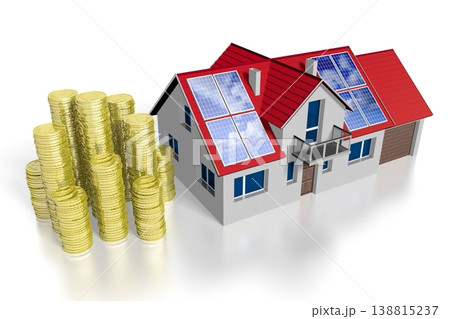 3D solar/ photovoltaic panels concept, house 138815237