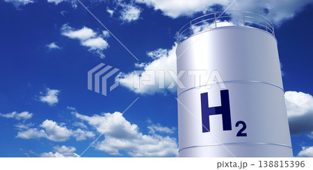 Cylindrical tank with hydrogen gas - 3D illustration Cylindrical tank with hydrogen gas - 3D illustration 138815396