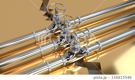 Gas pipelines and valves - 3D illustration Gas pipelines and valves - 3D illustration 138815546
