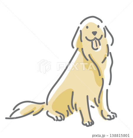 座っているゴールデンレトリバー　シンプルでお洒落な線画イラスト 138815801