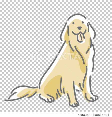 座っているゴールデンレトリバー　シンプルでお洒落な線画イラスト 138815801