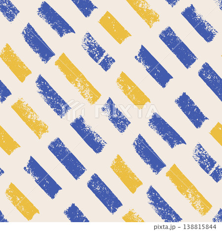 Small dash diagonal lines summer coastal seamless pattern. Abstract mediterranean amalfi. Surface pattern design geometric handmade Italy motif. Hand drawn streaks texture. Vector background 138815844