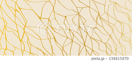 Elegant kintsugi art with golden cracks on beige white marble texture. Luxury broken pattern with gold foil lines creates abstract ceramic design perfect for modern background. Vector repaired bg Elegant kintsugi art with golden cracks on beige white marble texture. Luxury broken pattern with gold foil lines creates abstract ceramic design perfect for modern background. Vector repaired bg 138815870