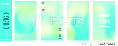 Mint gradient set in lime neon cyan for social media post and story. Bright vibrant green gradation with fresh spring energy. Smooth vector backgrounds with bold summer color 138815883