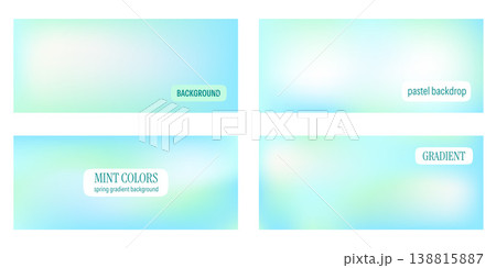 Mint blue gradient set in pastel green with soft blur and nature spring tones. Fresh gradation backgrounds with summer glow for web banner. Smooth vector backdrops in aqua degrade and warm light 138815887