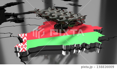 Belarus - missiles on country map and flag - 3D illustration Belarus - missiles on country map and flag - 3D illustration 138816009