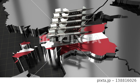 Latvia - missiles on country map and flag - 3D illustration 138816026