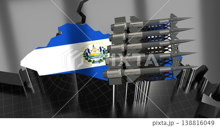 El Salvador - missiles on country map and flag - 3D illustration 138816049