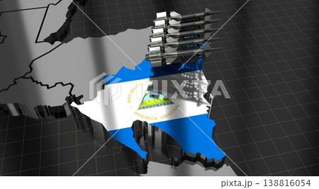 Nicaragua - missiles on country map and flag - 3D illustration Nicaragua - missiles on country map and flag - 3D illustration 138816054