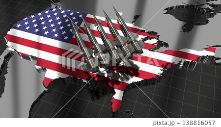 USA, United States of America - missiles on country map and flag - 3D illustration 138816057