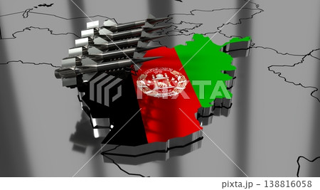 Afghanistan - missiles on country map and flag - 3D illustration Afghanistan - missiles on country map and flag - 3D illustration 138816058