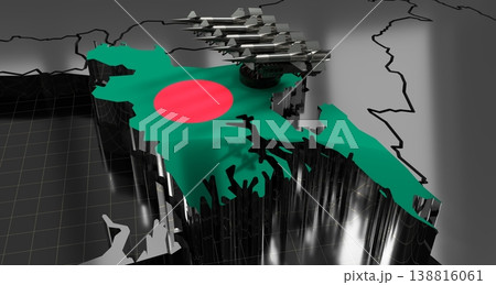 Bangladesh - missiles on country map and flag - 3D illustration Bangladesh - missiles on country map and flag - 3D illustration 138816061