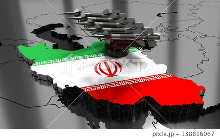 Iran - missiles on country map and flag - 3D illustration 138816067