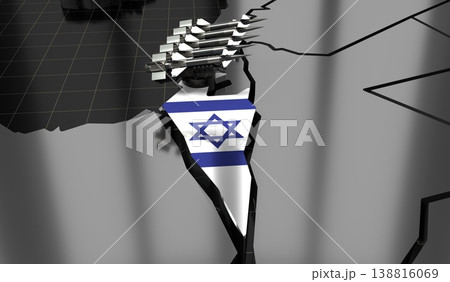 Israel - missiles on country map and flag - 3D illustration Israel - missiles on country map and flag - 3D illustration 138816069