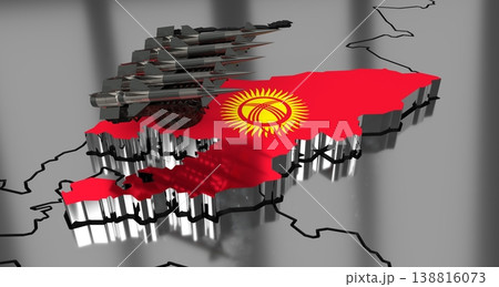 Kyrgyzstan - missiles on country map and flag - 3D illustration 138816073