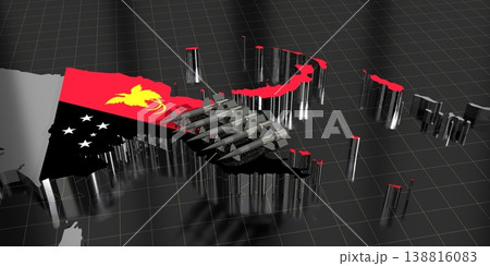 Papua New Guinea - missiles on country map and flag - 3D illustration 138816083