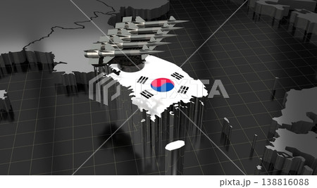 South Korea - missiles on country map and flag - 3D illustration South Korea - missiles on country map and flag - 3D illustration 138816088