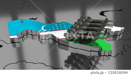 Uzbekistan - missiles on country map and flag - 3D illustration Uzbekistan - missiles on country map and flag - 3D illustration 138816094