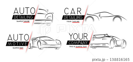 Minimalist Auto Detailing Logo Concepts Featuring Line Art Car Shapes on White Background - vector illustration Minimalist Auto Detailing Logo Concepts Featuring Line Art Car Shapes on White Background - vector illustration 138816165