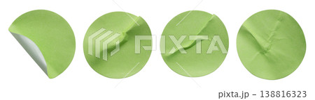 Blank green round adhesive paper sticker label set isolated on white background Blank green round adhesive paper sticker label set isolated on white background 138816323