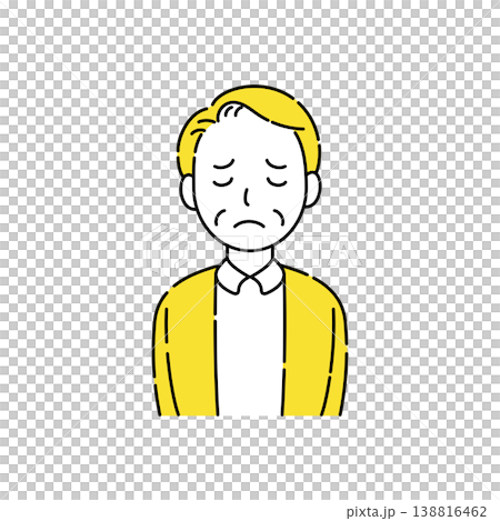 シニア男性の困り顔で目を閉じるシンプルイラスト 黄色アクセント シニア男性の困り顔で目を閉じるシンプルイラスト 黄色アクセント 138816462