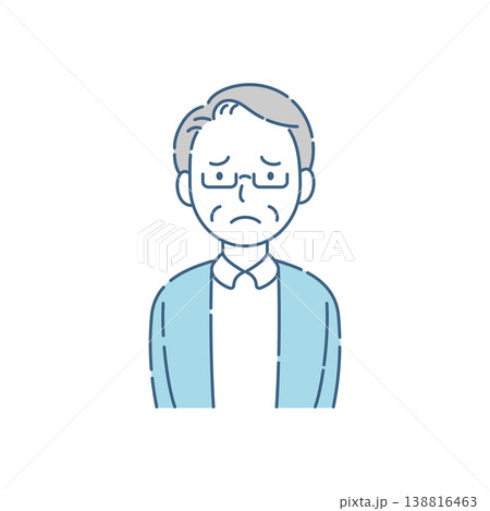 眼鏡をかけたシニア男性の困った顔のシンプルイラスト ブルーグレー配色 眼鏡をかけたシニア男性の困った顔のシンプルイラスト ブルーグレー配色 138816463