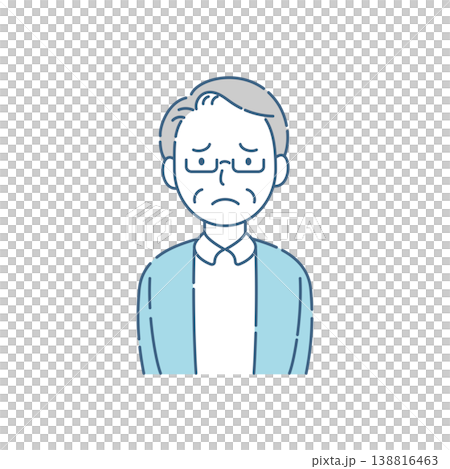 眼鏡をかけたシニア男性の困った顔のシンプルイラスト ブルーグレー配色 眼鏡をかけたシニア男性の困った顔のシンプルイラスト ブルーグレー配色 138816463