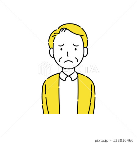 シニア男性の困った顔のシンプルイラスト 黄色アクセント 138816466