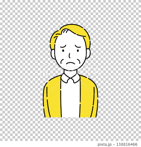 シニア男性の困った顔のシンプルイラスト 黄色アクセント 138816466