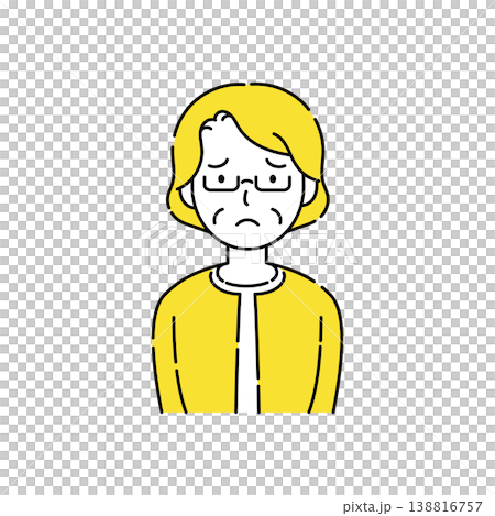 眼鏡をかけたシニア女性の困った顔のシンプルイラスト 黄色アクセント 眼鏡をかけたシニア女性の困った顔のシンプルイラスト 黄色アクセント 138816757