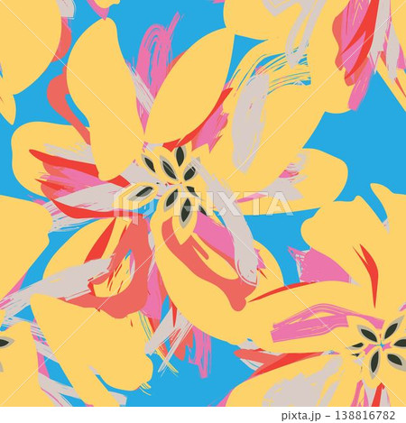 Vibrant Pink Yellow Abstract Floral Pattern Design 138816782