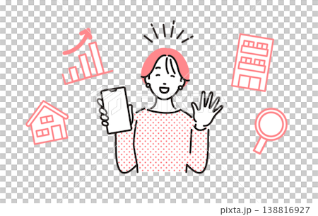 住まいをスマホで検索して喜ぶ女性 138816927