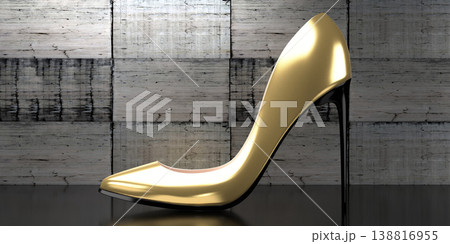 Golden high heel shoe - 3D illustration Golden high heel shoe - 3D illustration 138816955