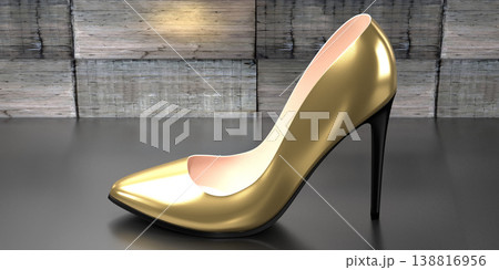 Golden high heel shoe - 3D illustration 138816956