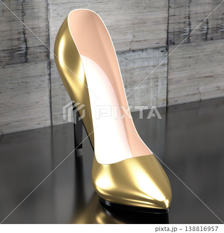 Golden high heel shoe - 3D illustration Golden high heel shoe - 3D illustration 138816957