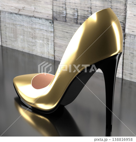 Golden high heel shoe - 3D illustration 138816958