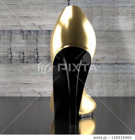 Golden high heel shoe - 3D illustration Golden high heel shoe - 3D illustration 138816960
