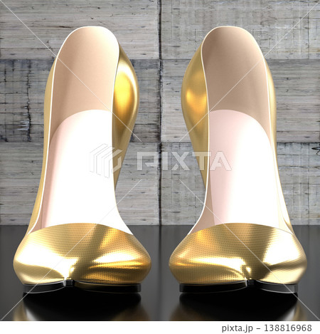 Golden high heel shoes - 3D illustration Golden high heel shoes - 3D illustration 138816968