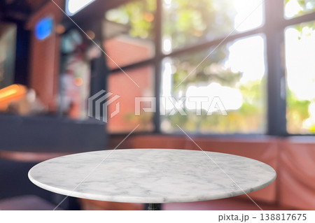 Round marble table top with blurred kitchen cafe restaurant interior background 138817675