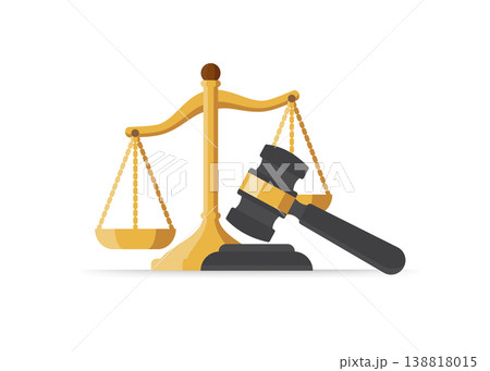 Golden scales of justice with a dark judge gavel stock illustration. Golden scales of justice with a dark judge gavel stock illustration. 138818015