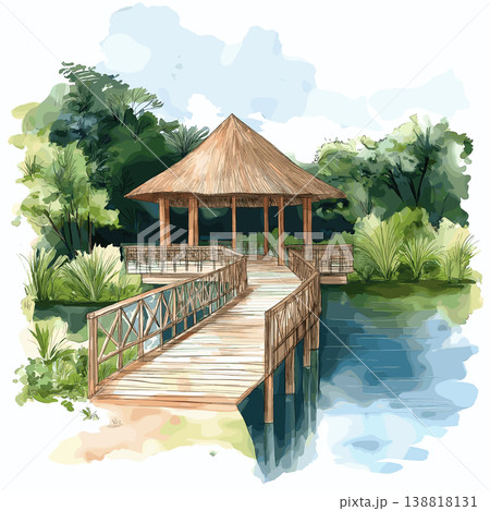 Lekki Conservation Centre. Lekki Conservation Centre hand drawn watercolor illustration on white background 138818131